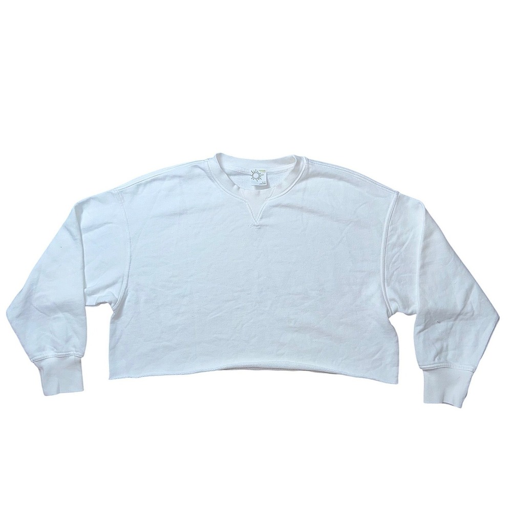 OFFLINE by Aerie Women White Cropped Crew Neck Sweatshirt V-Stitch Relaxed M